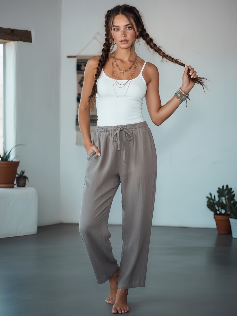 Jules & Leopold Relaxed Wide-Leg Drawstring Pants - Gray